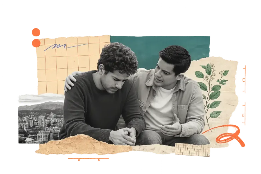 Dos amigos acompañándose, collage de barrilete